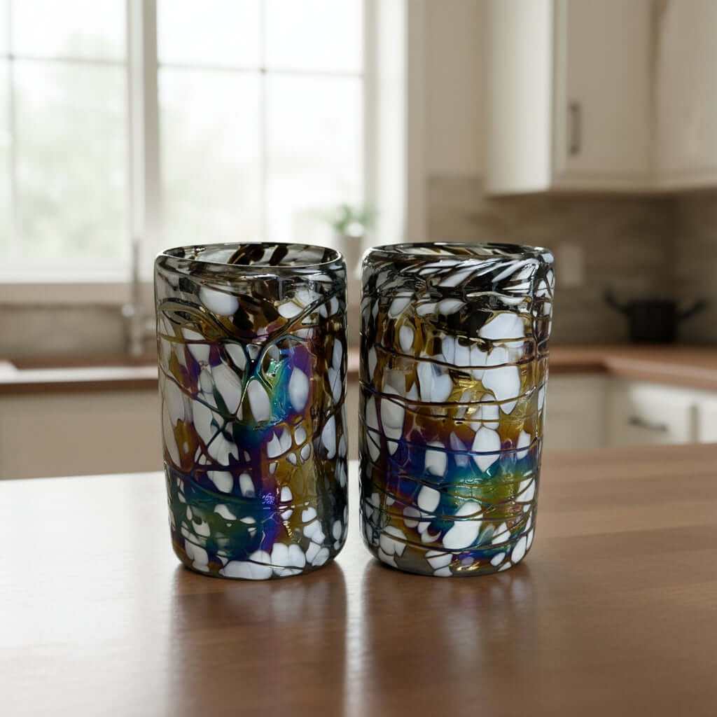 Pearlescent Swirl Hand-Blown Glass | Mexican Mocha Mix Tumbler Mexican Drinking Glass La Vie Bien Pearlescent Swirl Hand-Blown Glass | Mexican Mocha Mix Tumbler