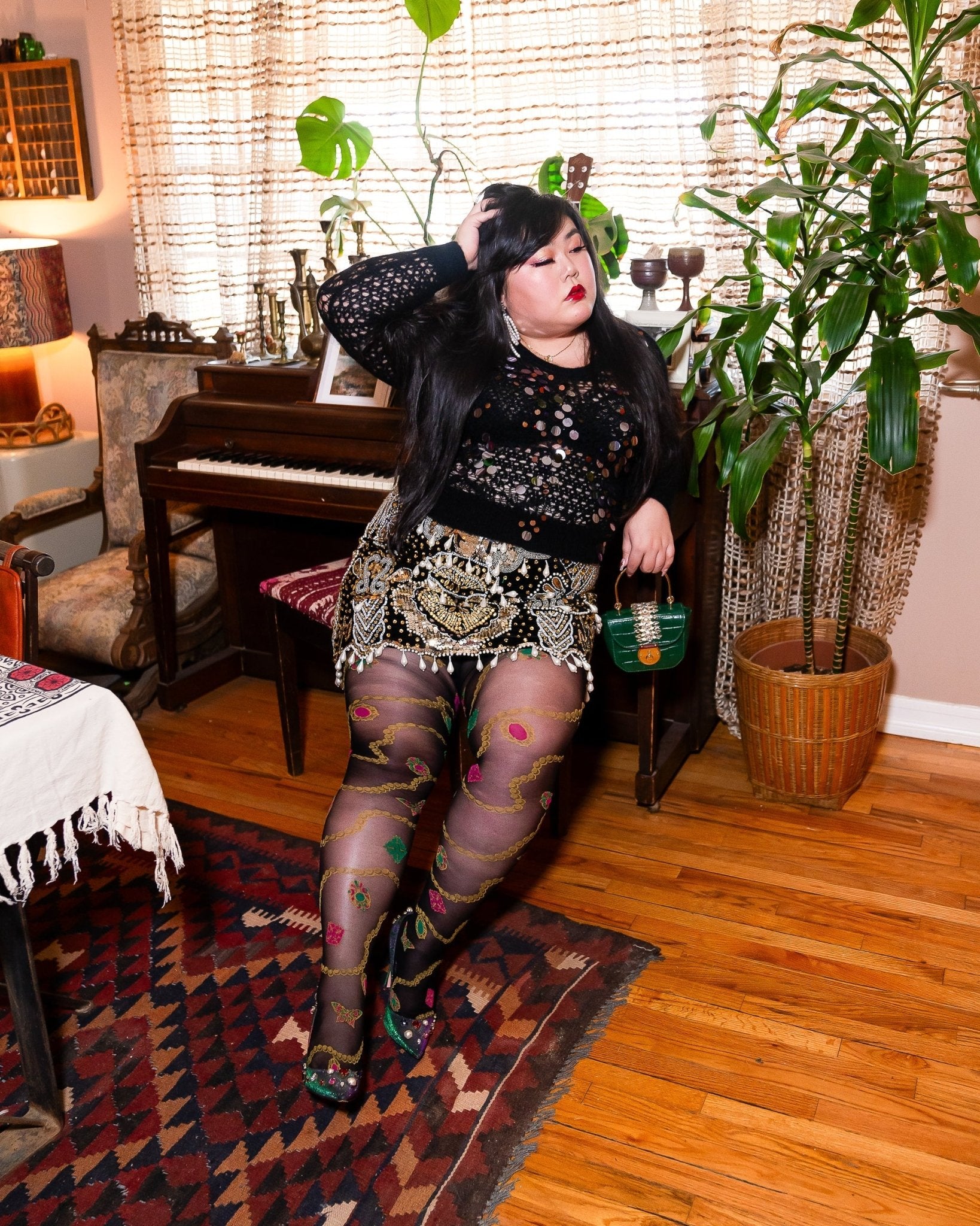 Pearls & Jewels Black Sheer Tights