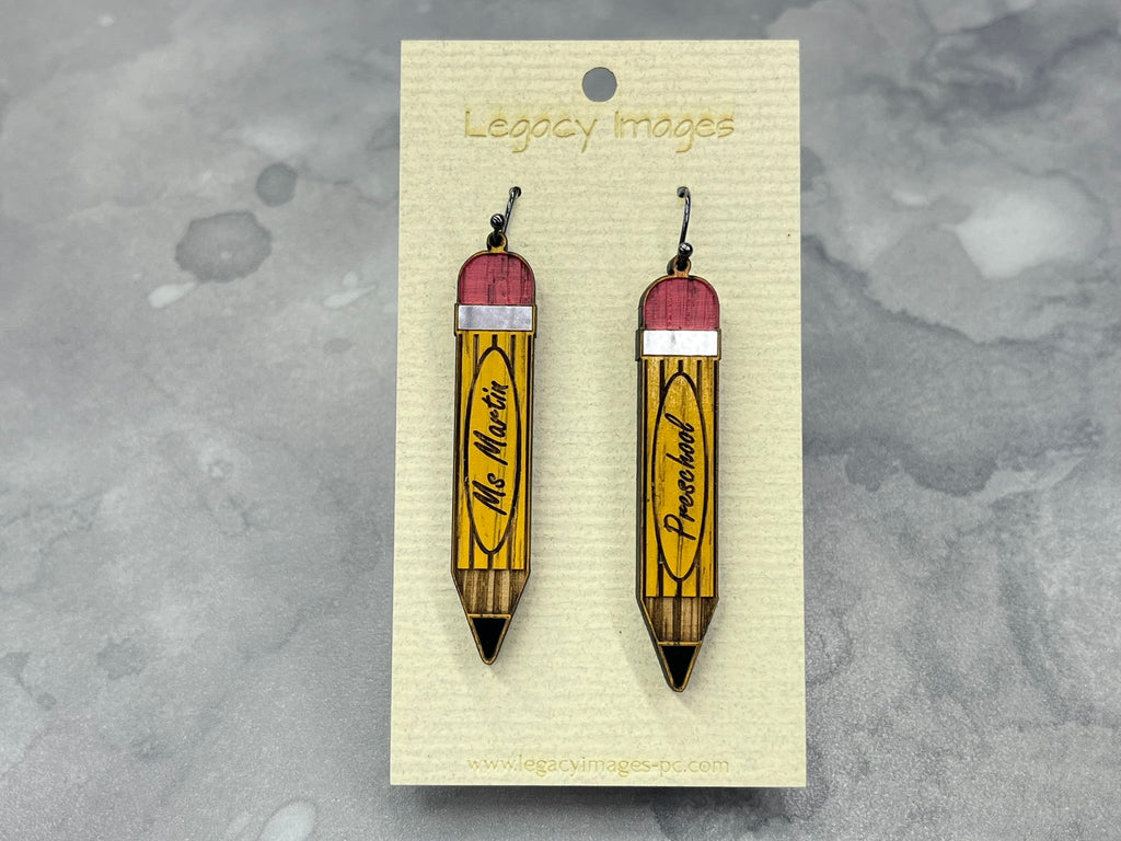 Pencil Earrings - Wood Dangle Earrings