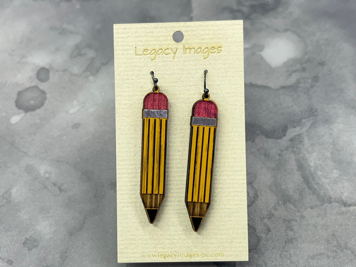 Pencil Earrings - Wood Dangle Earrings