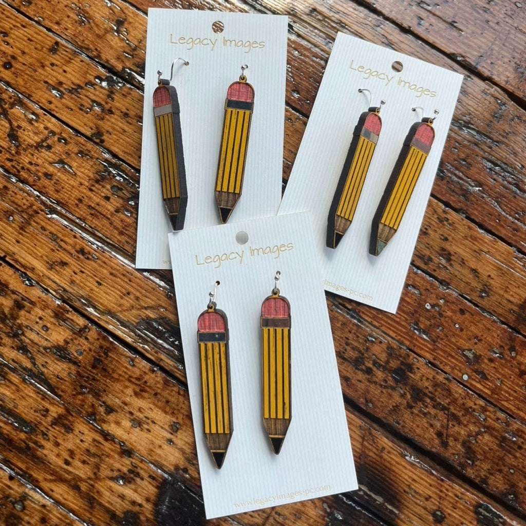 Pencil Earrings - Wood Dangle Earrings
