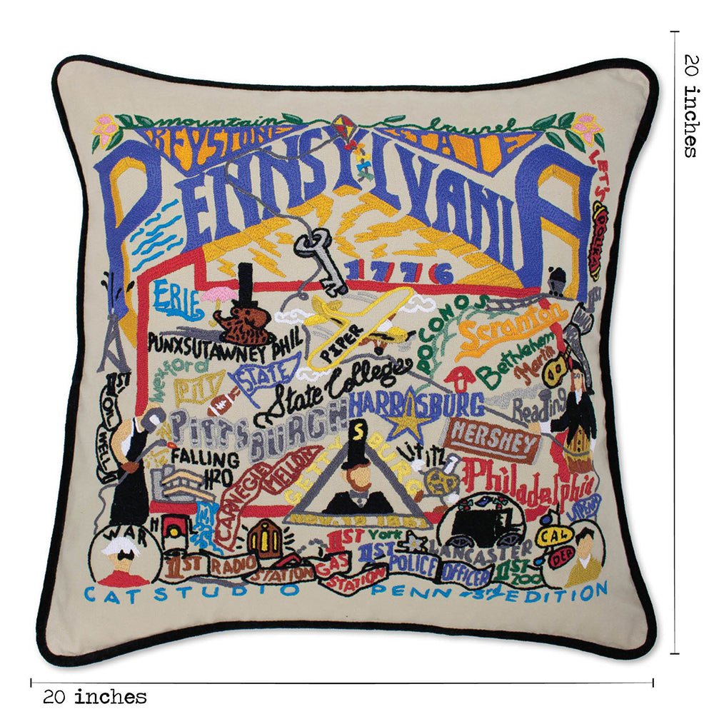 Pennsylvania Hand - Embroidered Pillow Pillows La Vie Bien Pennsylvania Hand - Embroidered Pillow