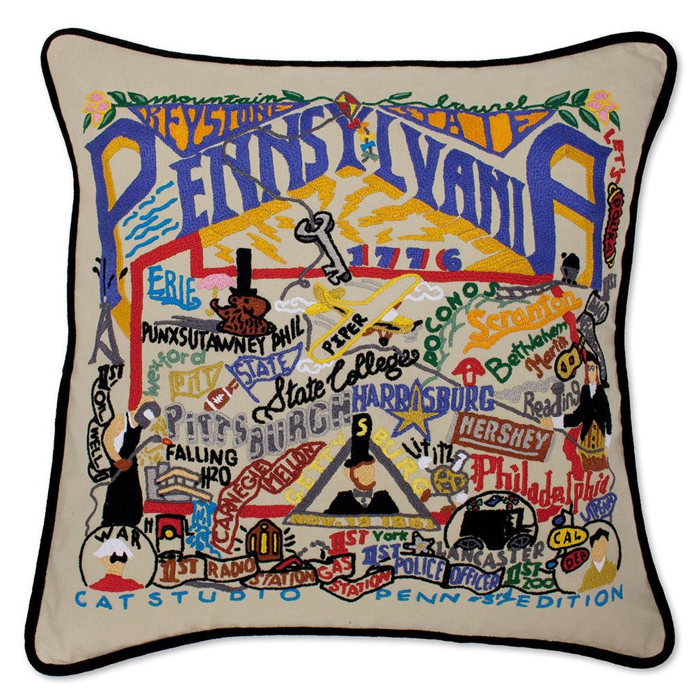 Pennsylvania Hand - Embroidered Pillow Pillows La Vie Bien Pennsylvania Hand - Embroidered Pillow