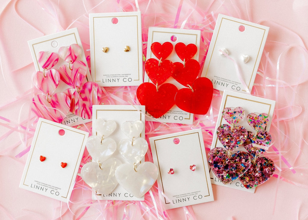 Penny Heart Statement Earrings - Love Struck Pink