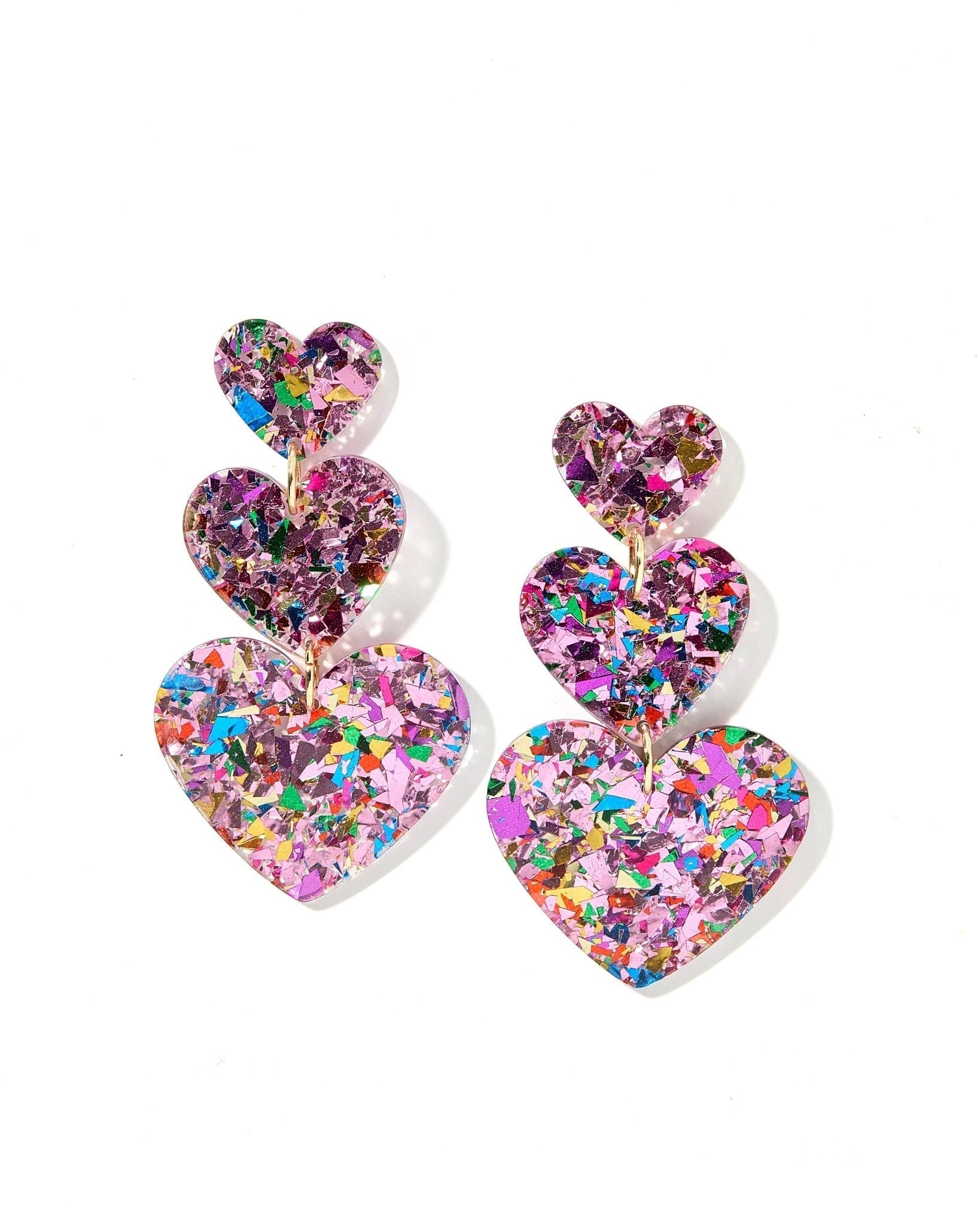 Penny Heart Statement Earrings - Pink Birthday Confetti Acetate La Vie Bien Penny Heart Statement Earrings - Pink Birthday Confetti