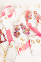 Penny Heart Statement Earrings - Pink Birthday Confetti
