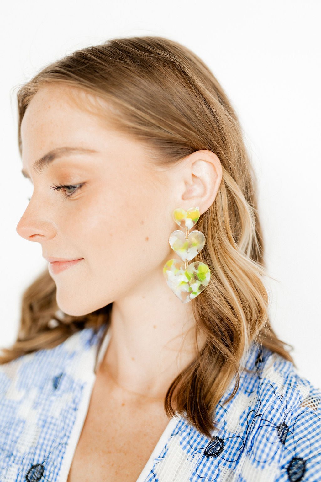 Penny Heart Statement Earrings - Neon Yellow Clouds