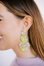 Penny Heart Statement Earrings - Neon Yellow Clouds