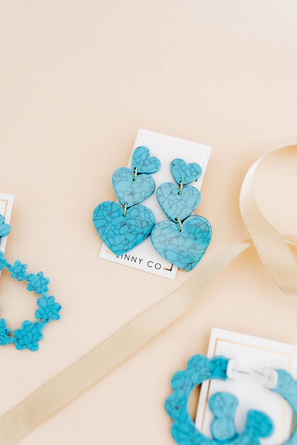 Penny Heart Statement Earrings - Turquoise