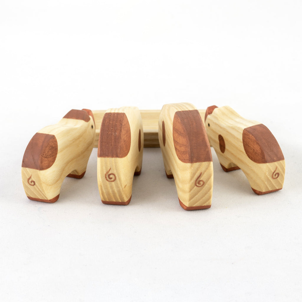 Wooden Pig toy Set painted- 4 pieces