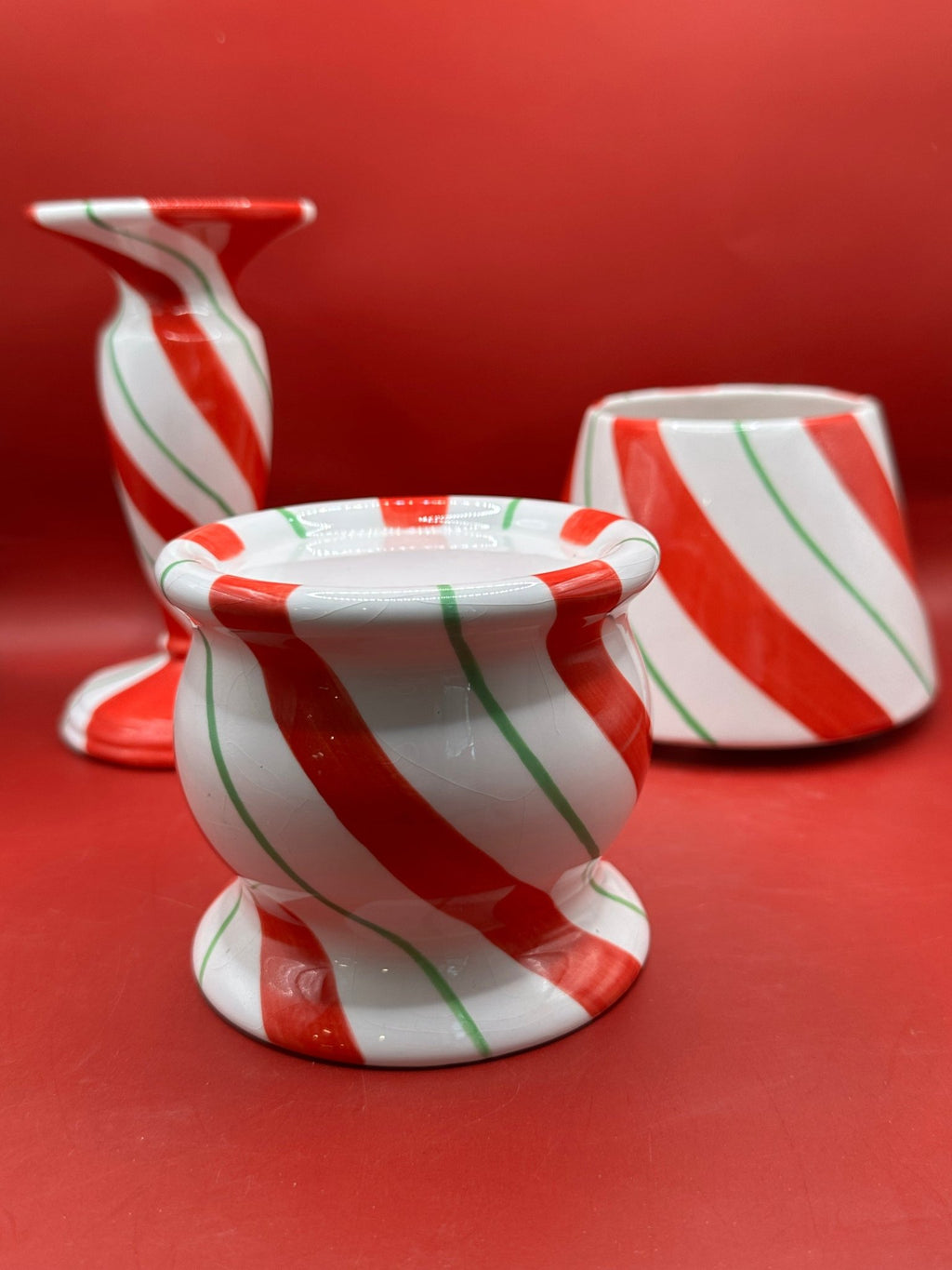 Peppermint Swirl Christmas Candle Holder – 3 Piece Set La Vie Bien Peppermint Swirl Christmas Candle Holder – 3 Piece Set