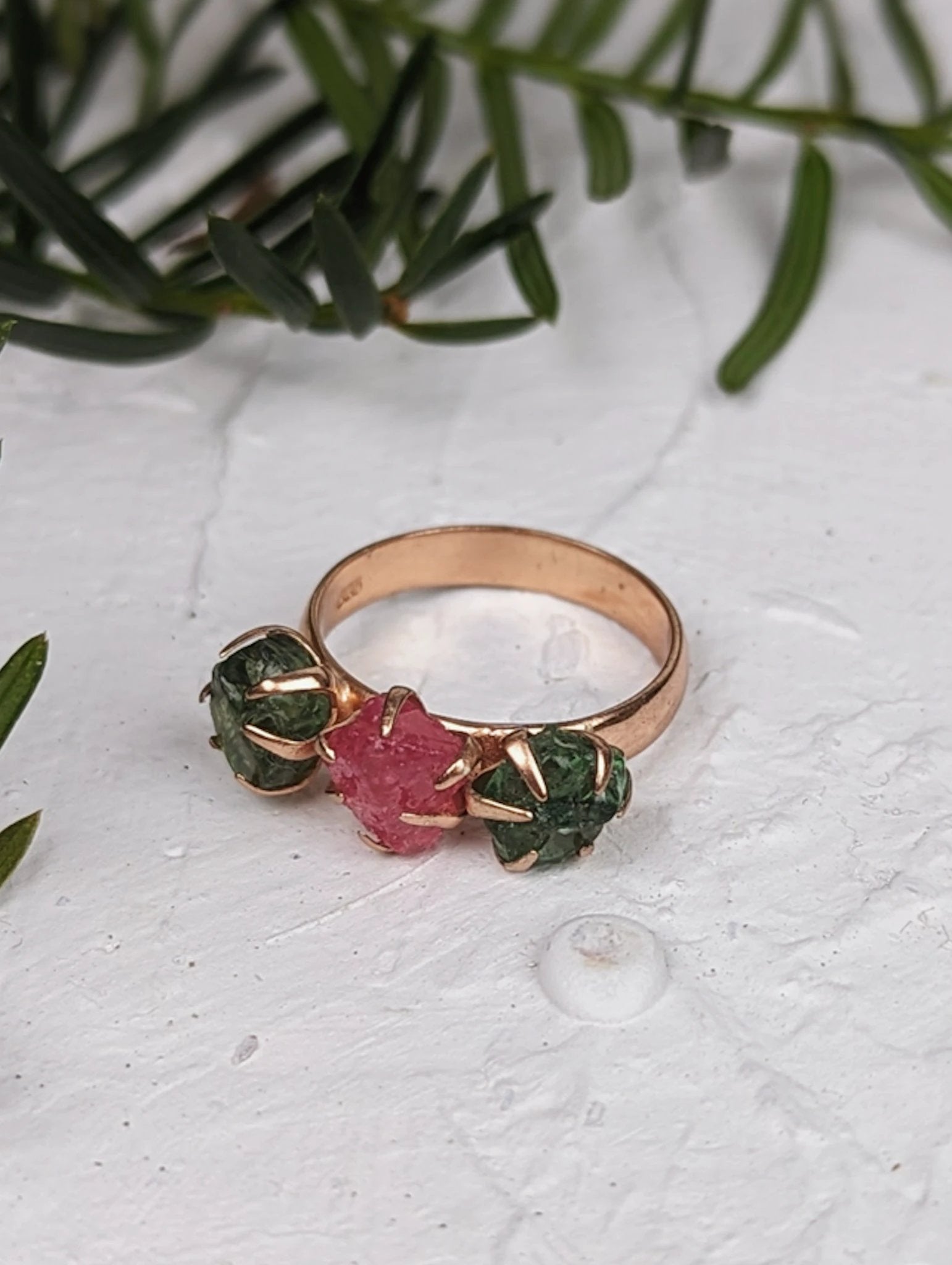Peridot/Tourmaline Cluster Ring - Rose Gold - Size 7 by Ash & Rose