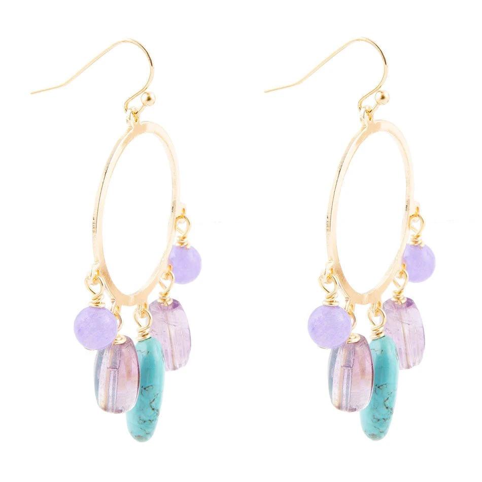 Purple Periwinkle Amethyst and Blue Magnesite Golden Chandelier Earrings by Barse Jewelry
