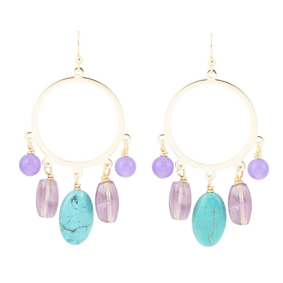 Purple Periwinkle Amethyst and Blue Magnesite Golden Chandelier Earrings by Barse Jewelry