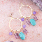 Purple Periwinkle Amethyst and Blue Magnesite Golden Chandelier Earrings by Barse Jewelry