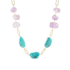 Purple Periwinkle Amethyst and Blue Turquoise Long Golden Necklace by Barse Jewelry