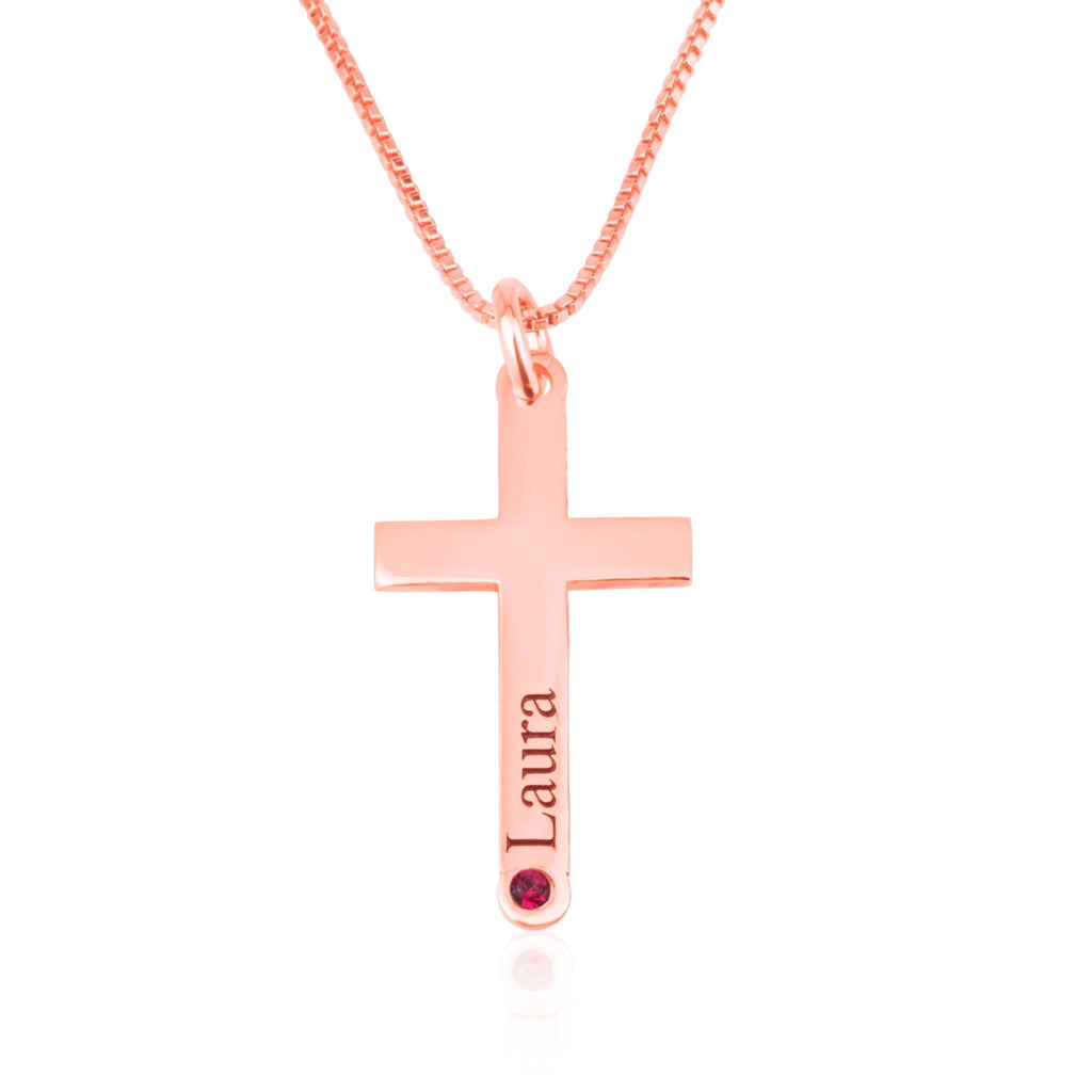 Persoanlized Cross Necklace With Name And Birthstone