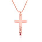 Persoanlized Cross Necklace With Name And Birthstone