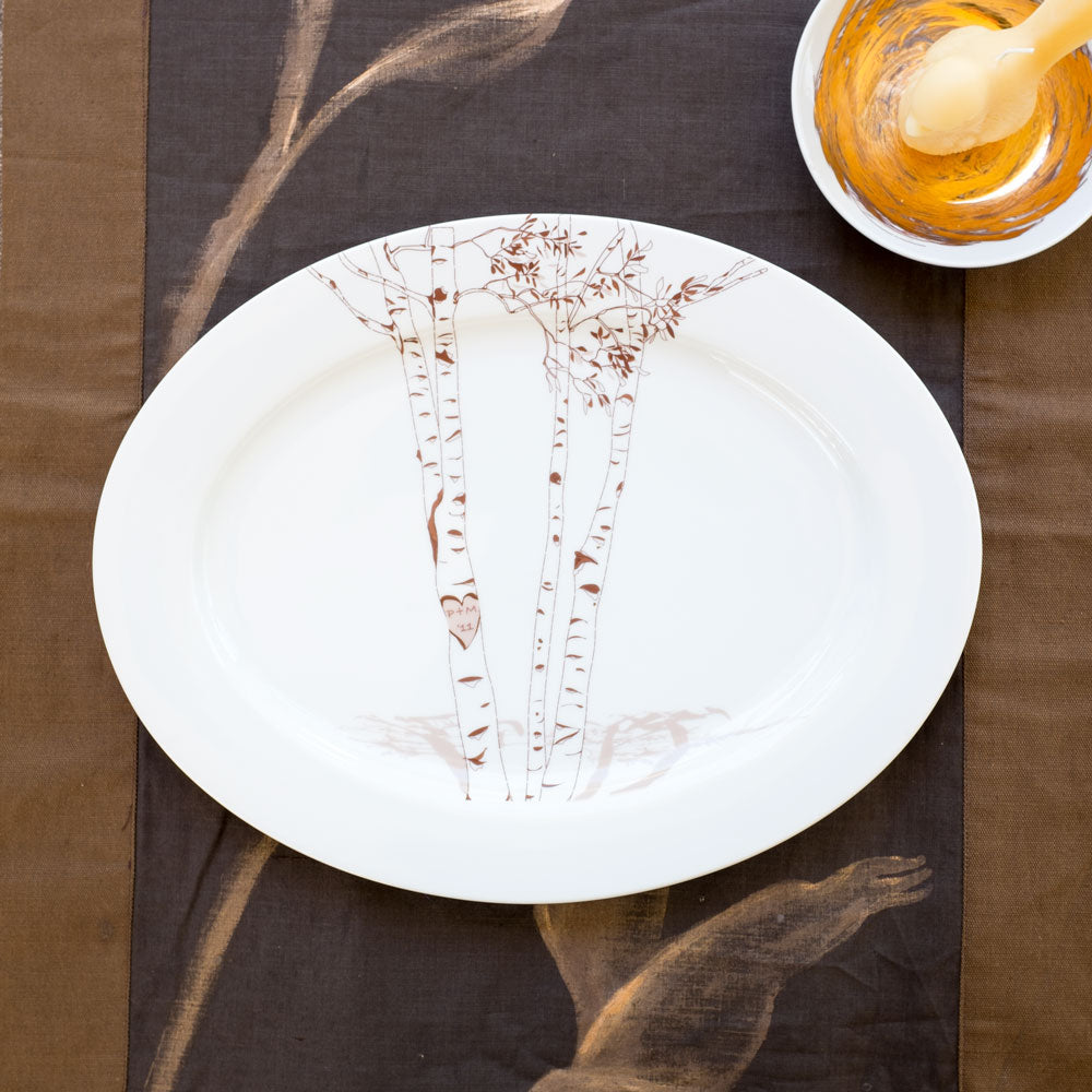 Nature-Inspired Birch Oval Platter – Custom Initials in Heart Design