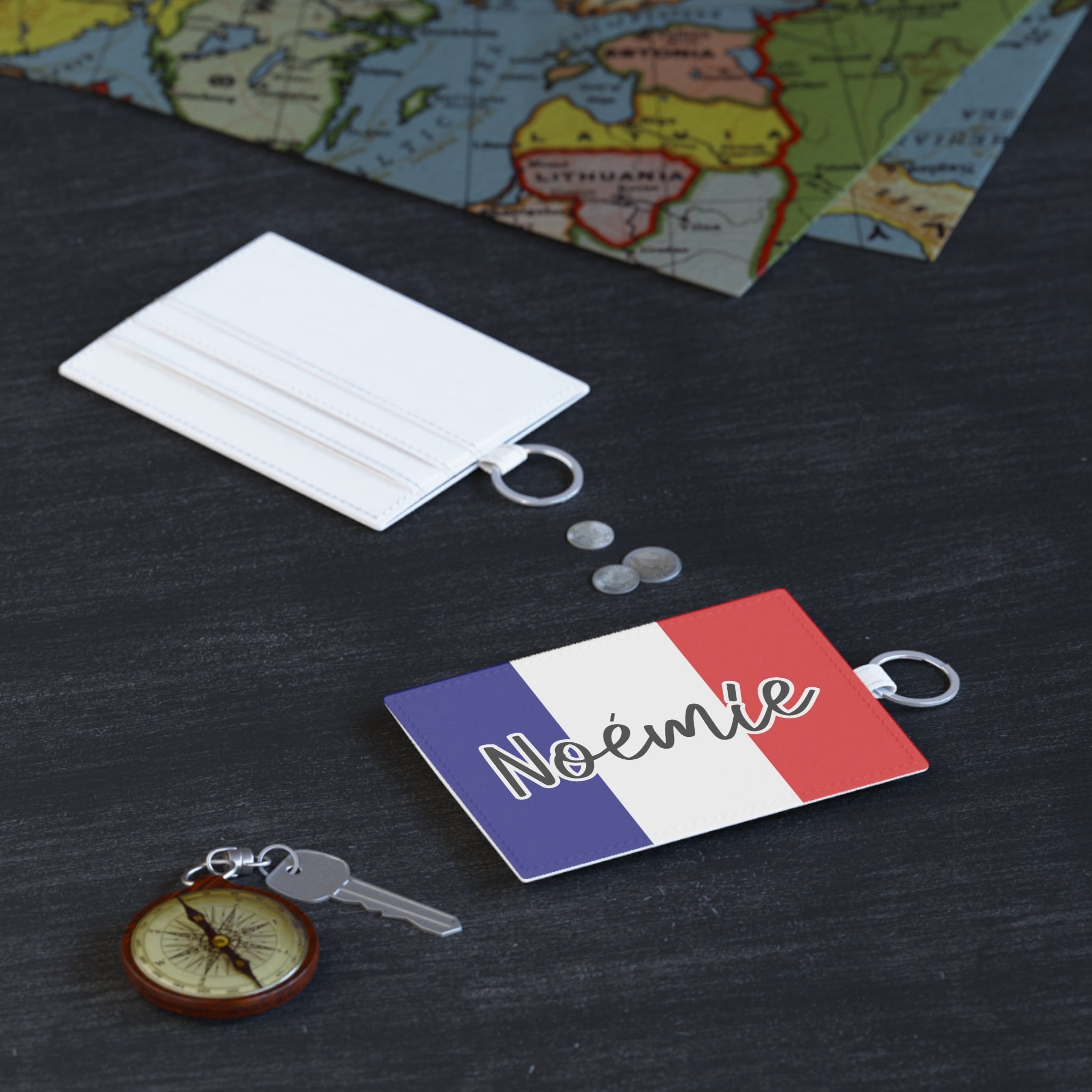 Personalized French Flag Name Card Holder wallet, faux Leather Accessories La Vie Bien Personalized French Flag Name Card Holder wallet, faux Leather