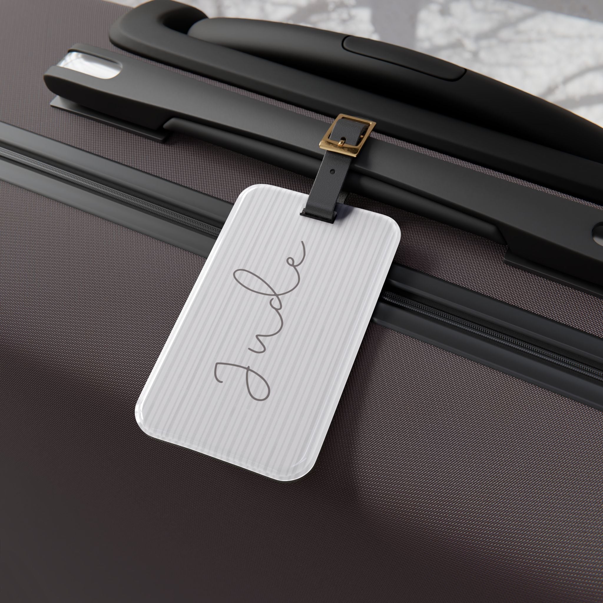 Personalized Minimalist Luggage Tag, Custom Script Name on Subtle Striped Background Accessories La Vie Bien Personalized Minimalist Luggage Tag, Custom Script Name on Subtle Striped Background