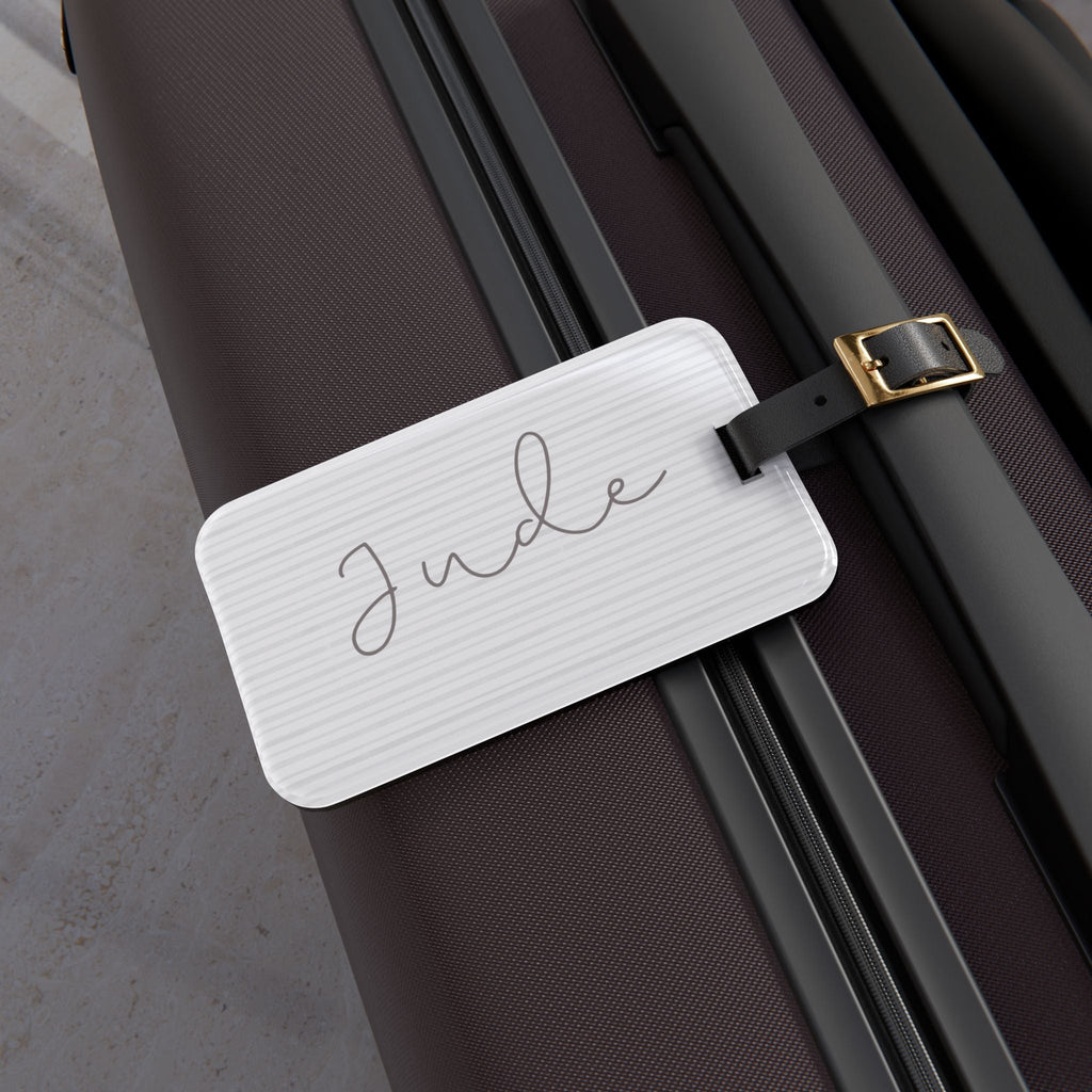 Personalized Minimalist Luggage Tag, Custom Script Name on Subtle Striped Background Accessories La Vie Bien Personalized Minimalist Luggage Tag, Custom Script Name on Subtle Striped Background