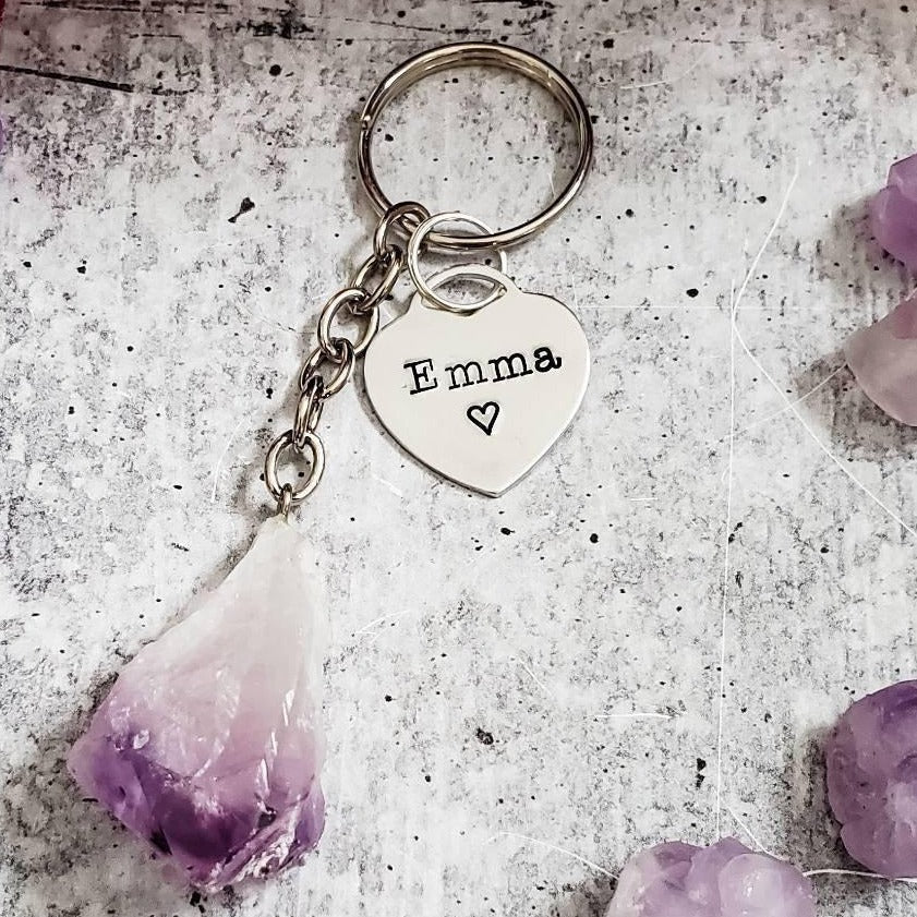 Personalized Raw Crystal Keychain Key Chain La Vie Bien Personalized Raw Crystal Keychain