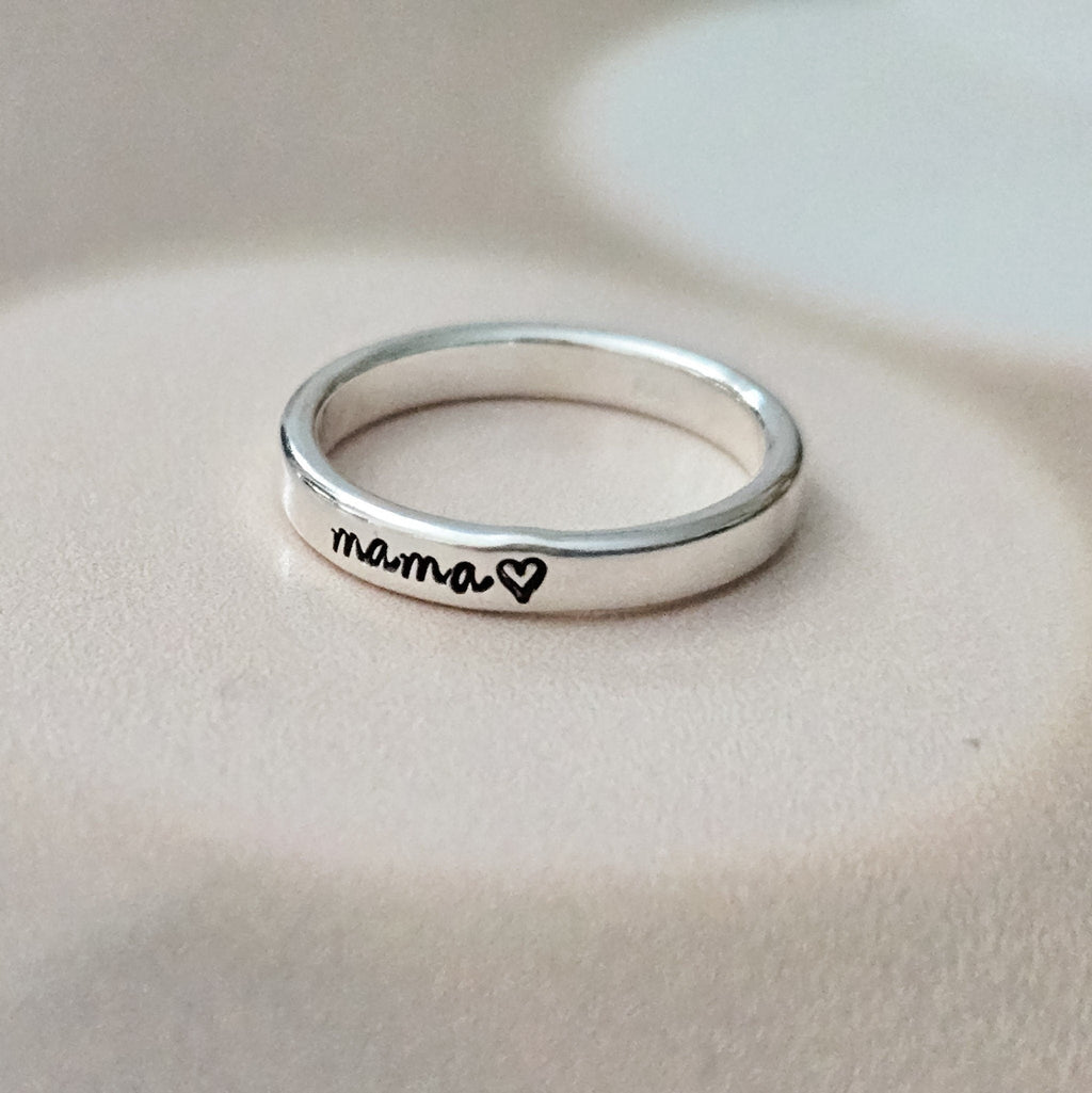 Personalized Sterling Silver Mama Ring - Custom Name Stacking Ring Finger Rings La Vie Bien Personalized Sterling Silver Mama Ring - Custom Name Stacking Ring