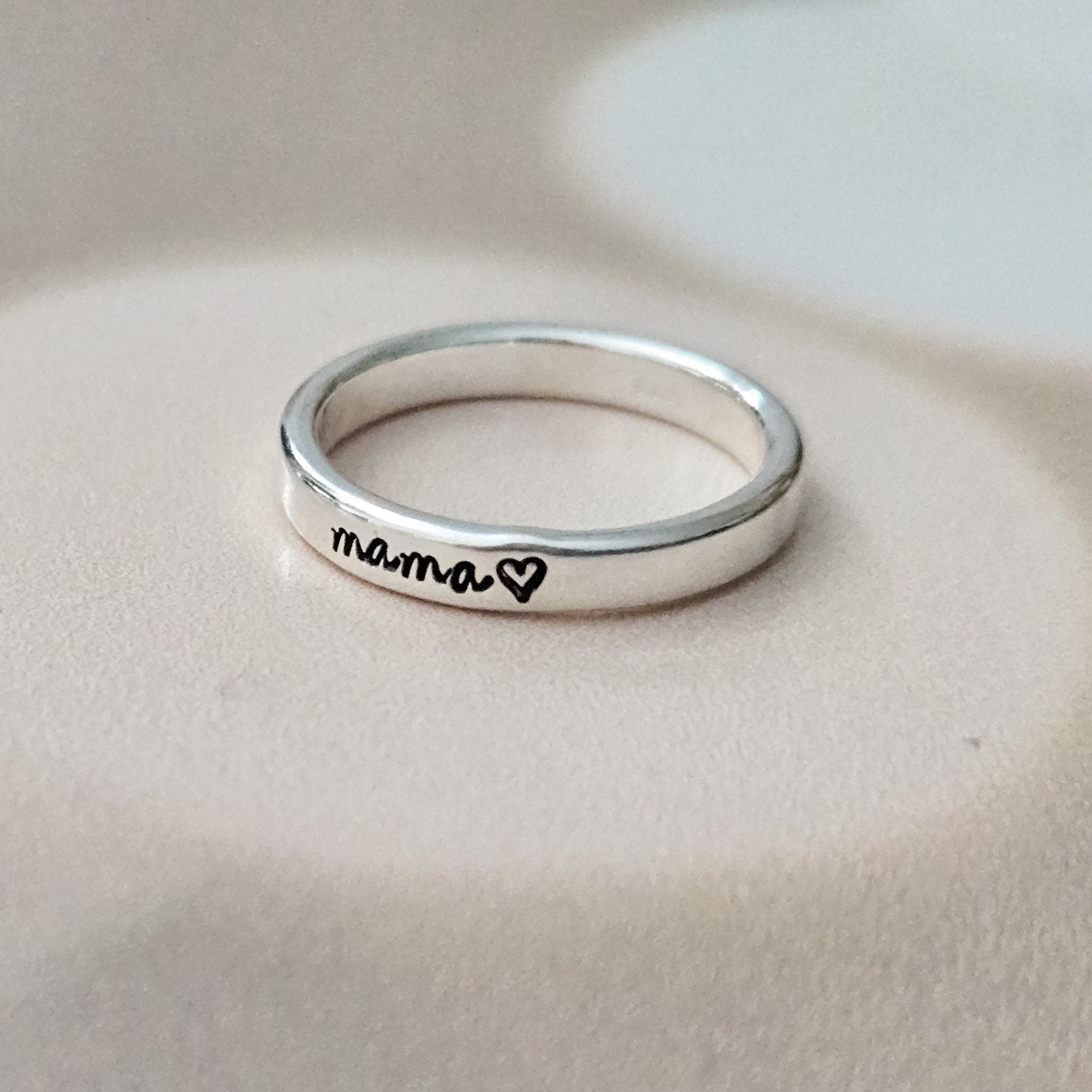 Personalized Sterling Silver Mama Ring - Custom Name Stacking Ring Finger Rings La Vie Bien Personalized Sterling Silver Mama Ring - Custom Name Stacking Ring