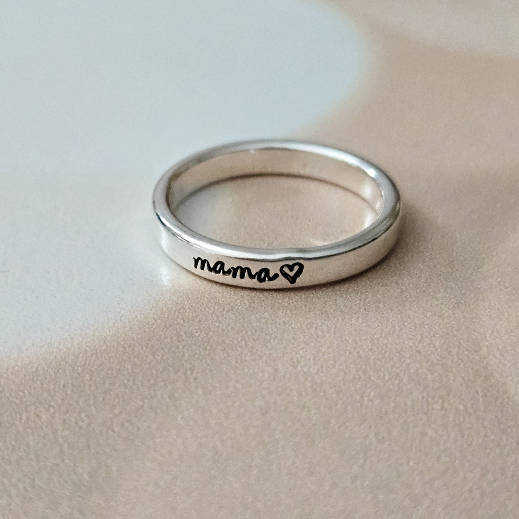 Personalized Sterling Silver Mama Ring - Custom Name Stacking Ring Finger Rings La Vie Bien Personalized Sterling Silver Mama Ring - Custom Name Stacking Ring