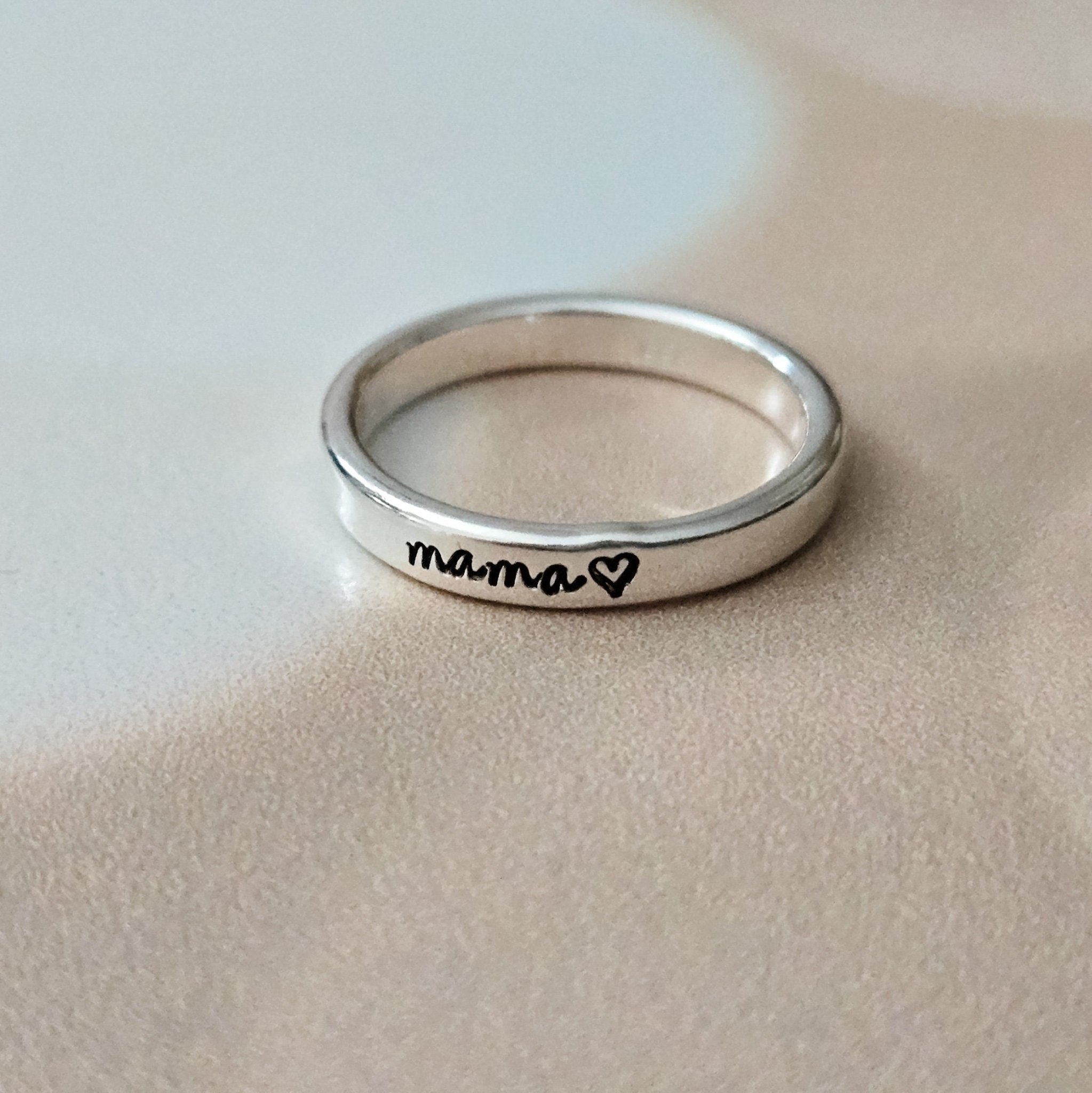 Personalized Sterling Silver Mama Ring - Custom Name Stacking Ring Finger Rings La Vie Bien Personalized Sterling Silver Mama Ring - Custom Name Stacking Ring