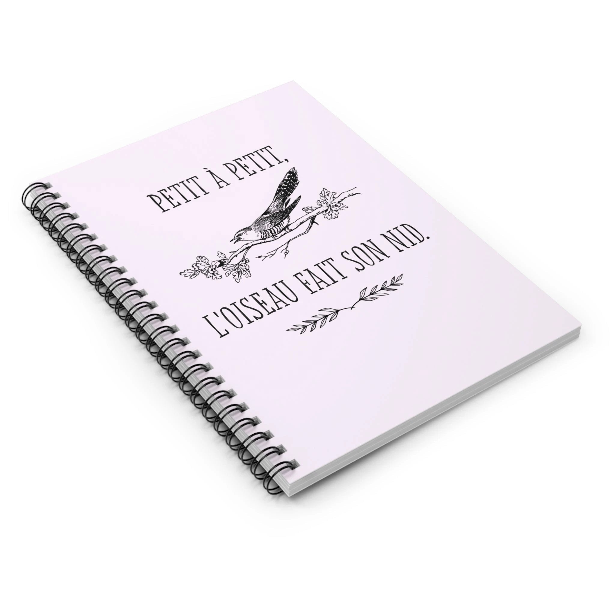 Petit à Petit French Quote bird spiral notebook | Ruled Journal by Printify
