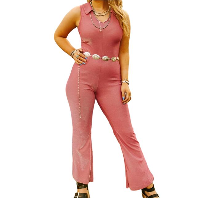 Petite Fit Hyper Pink Shimmer Collared Sleeveless Jumpsuit [Sizes SM - 1X]