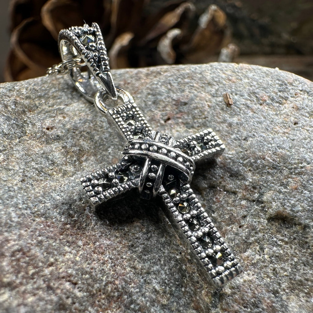 Petite Marcasite Cross Necklace Pendant La Vie Bien Petite Marcasite Cross Necklace