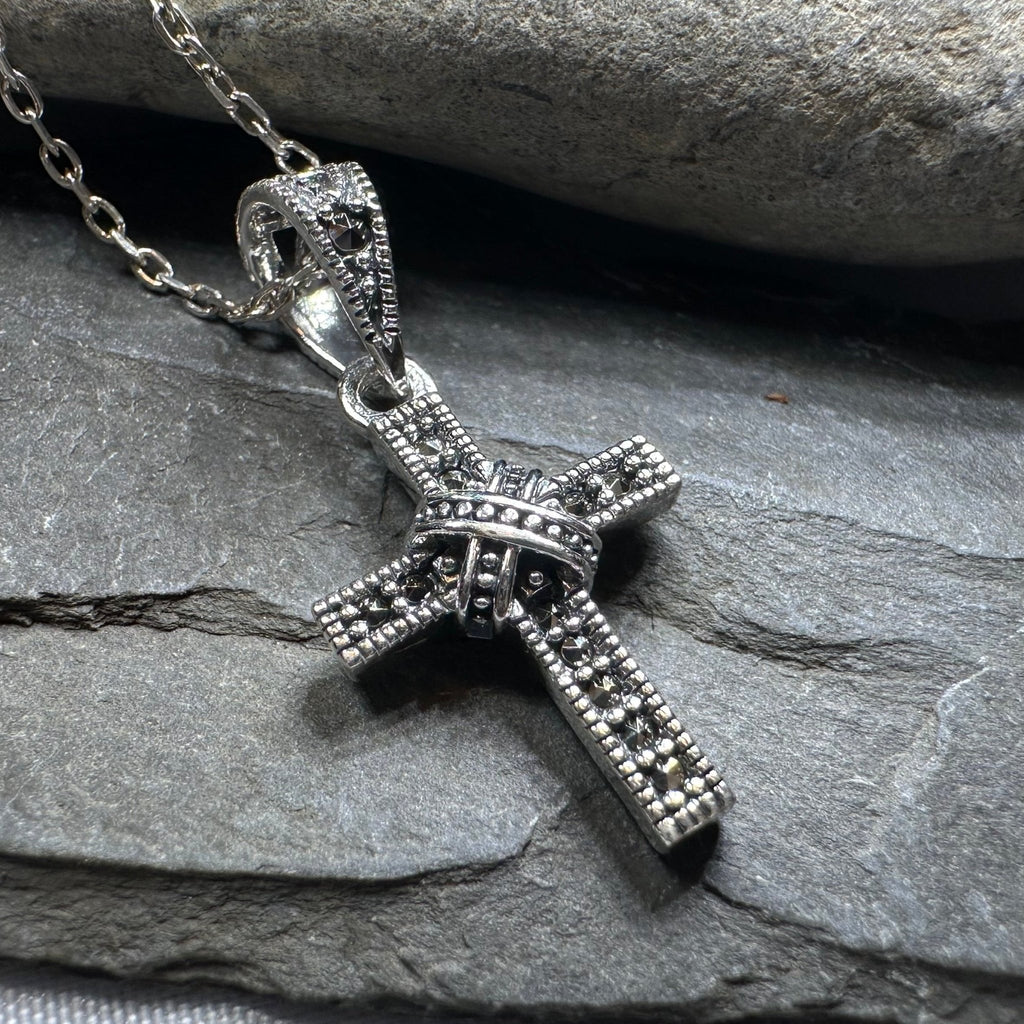 Petite Marcasite Cross Necklace Pendant La Vie Bien Petite Marcasite Cross Necklace