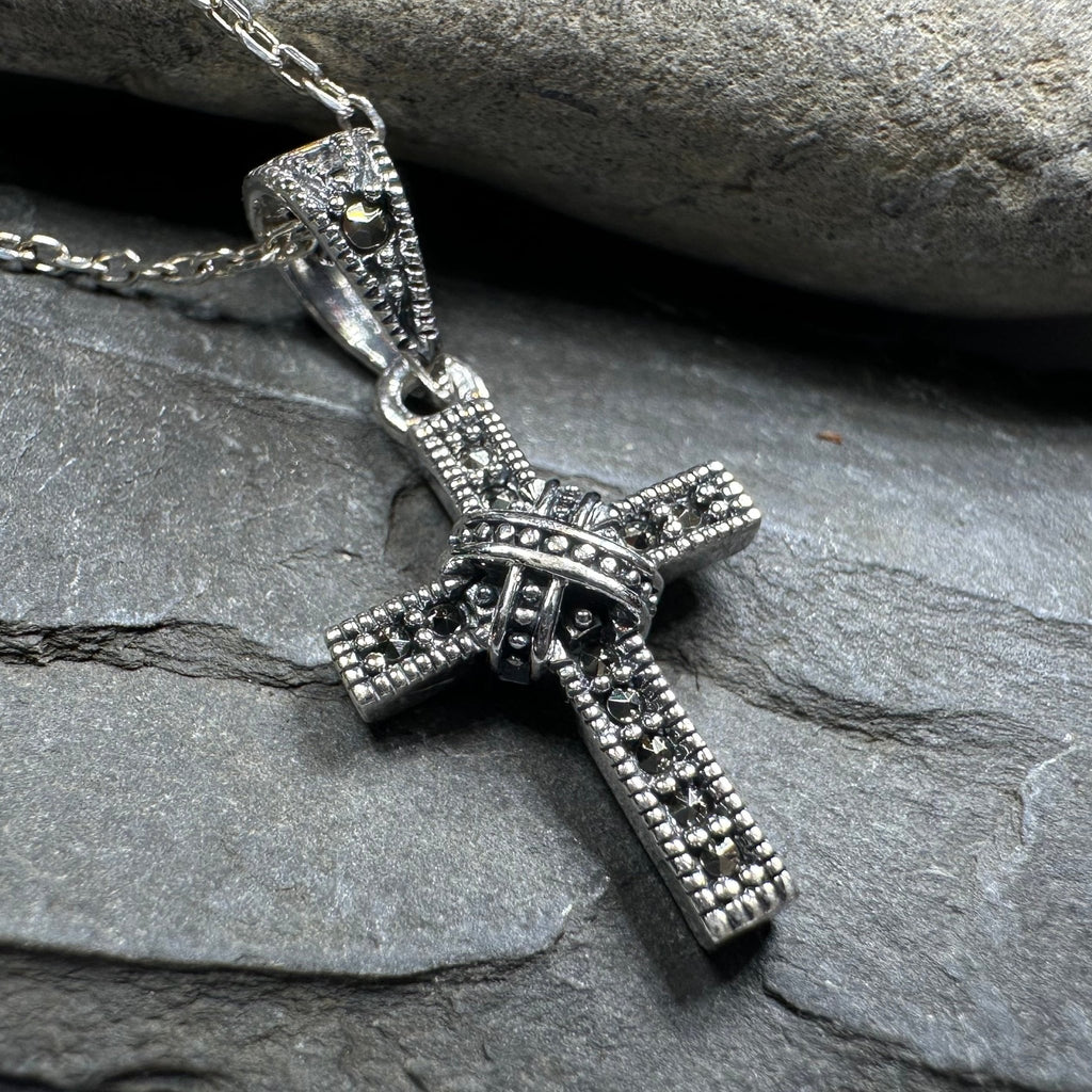 Petite Marcasite Cross Necklace Pendant La Vie Bien Petite Marcasite Cross Necklace