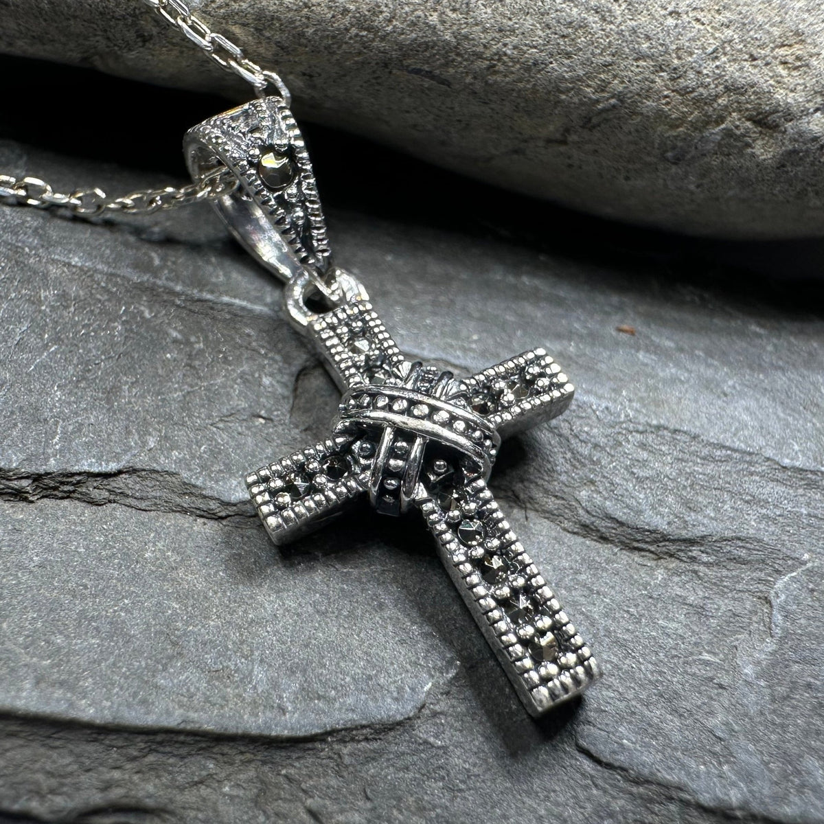 Petite Marcasite Cross Necklace Pendant La Vie Bien Petite Marcasite Cross Necklace