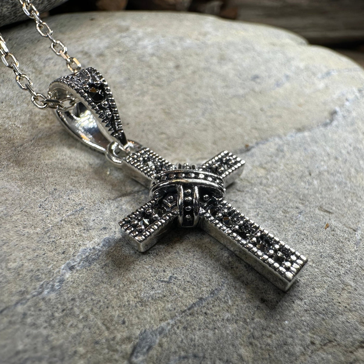 Petite Marcasite Cross Necklace Pendant La Vie Bien Petite Marcasite Cross Necklace