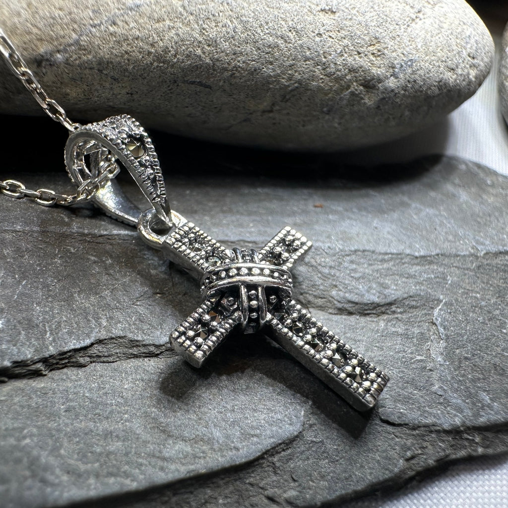 Petite Marcasite Cross Necklace Pendant La Vie Bien Petite Marcasite Cross Necklace