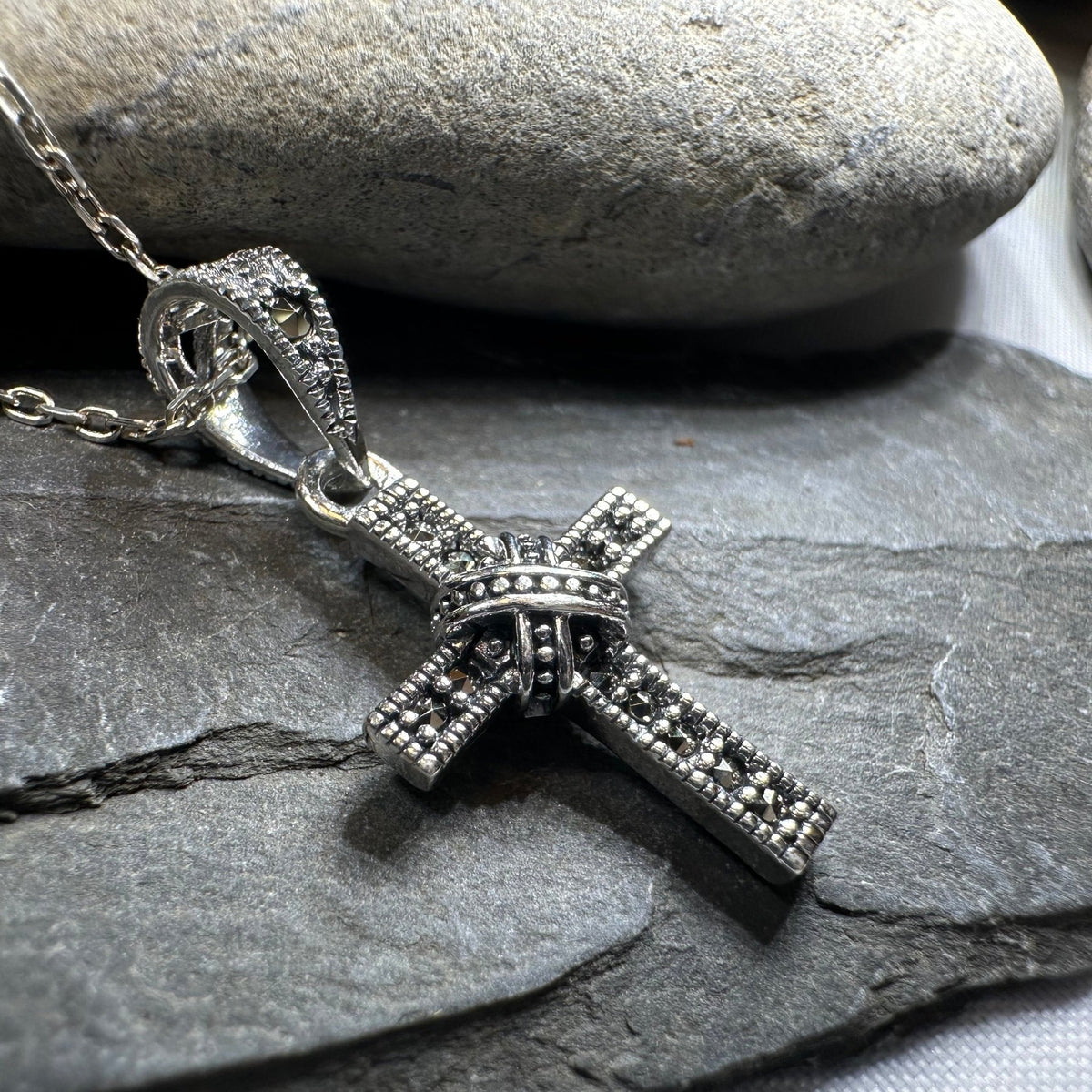 Petite Marcasite Cross Necklace Pendant La Vie Bien Petite Marcasite Cross Necklace