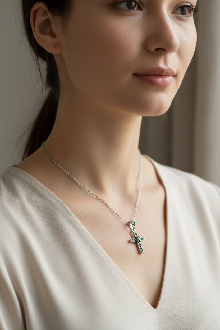 Petite Marcasite Cross Necklace Pendant La Vie Bien Petite Marcasite Cross Necklace