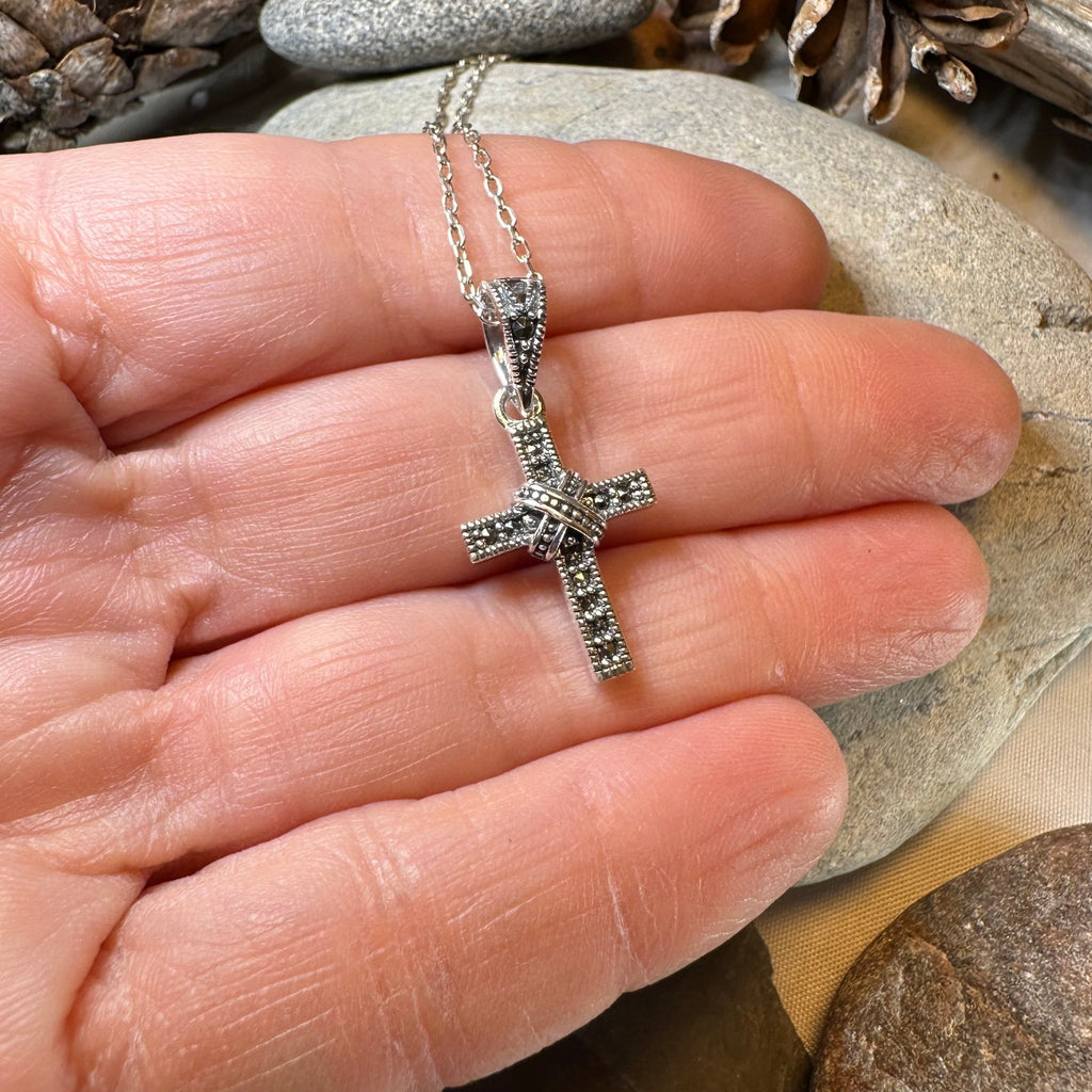 Petite Marcasite Cross Necklace Pendant La Vie Bien Petite Marcasite Cross Necklace