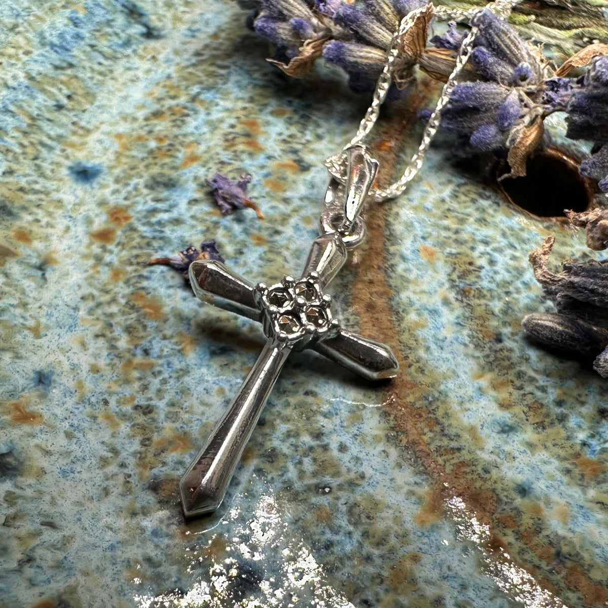 Petite Simplicity Marcasite Cross Necklace in Sterling Silver Pendant La Vie Bien Petite Simplicity Marcasite Cross Necklace in Sterling Silver