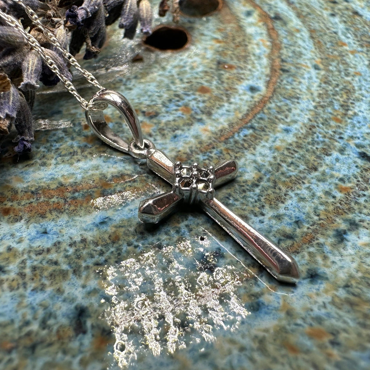 Petite Simplicity Marcasite Cross Necklace in Sterling Silver Pendant La Vie Bien Petite Simplicity Marcasite Cross Necklace in Sterling Silver
