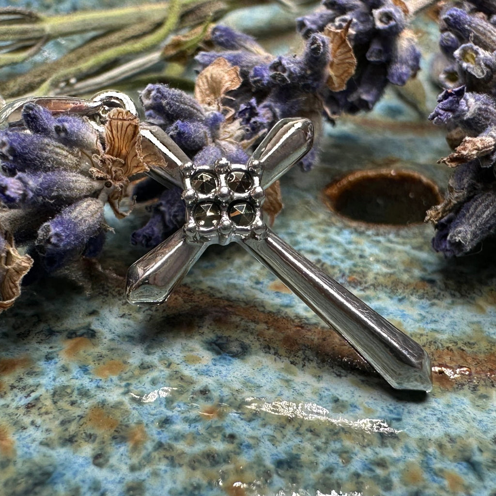 Petite Simplicity Marcasite Cross Necklace in Sterling Silver Pendant La Vie Bien Petite Simplicity Marcasite Cross Necklace in Sterling Silver
