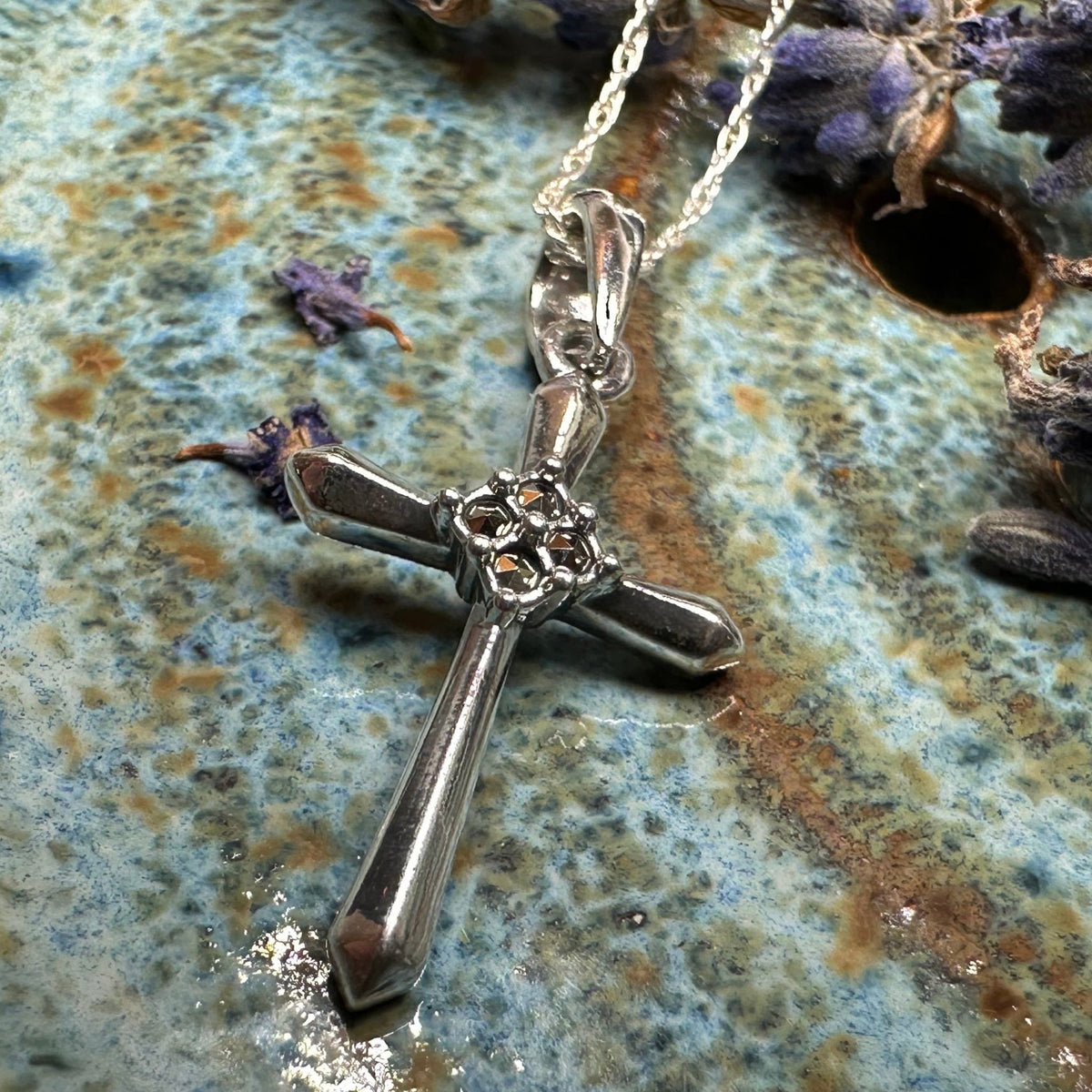 Petite Simplicity Marcasite Cross Necklace in Sterling Silver Pendant La Vie Bien Petite Simplicity Marcasite Cross Necklace in Sterling Silver