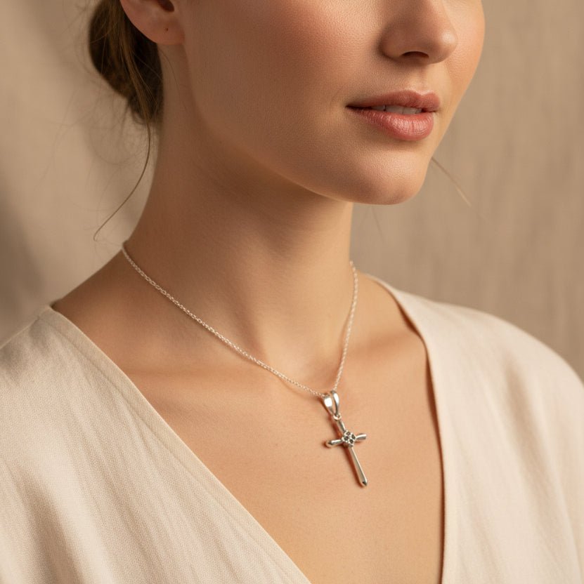 Petite Simplicity Marcasite Cross Necklace in Sterling Silver Pendant La Vie Bien Petite Simplicity Marcasite Cross Necklace in Sterling Silver