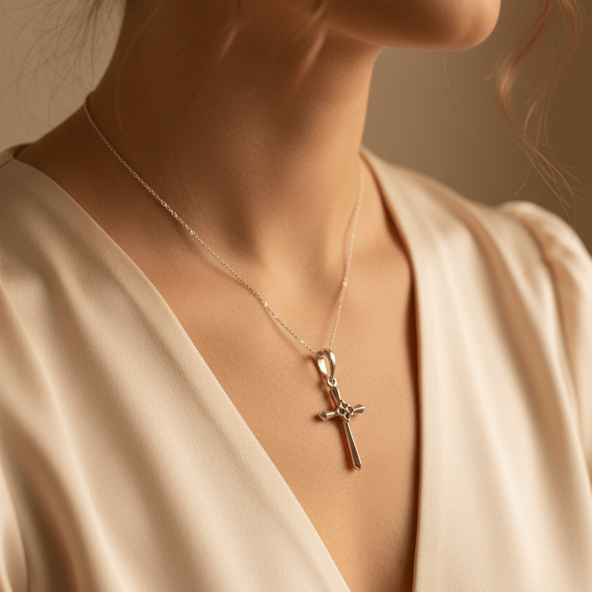 Petite Simplicity Marcasite Cross Necklace in Sterling Silver Pendant La Vie Bien Petite Simplicity Marcasite Cross Necklace in Sterling Silver