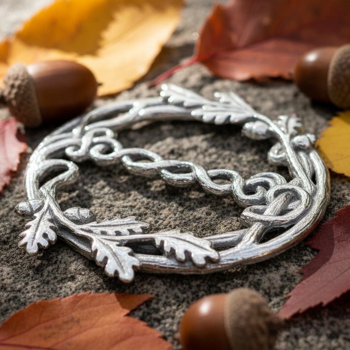 Pewter Oak Leaf & Acorn Scarf Ring - Handmade in England Scarf Ring La Vie Bien Pewter Oak Leaf & Acorn Scarf Ring - Handmade in England