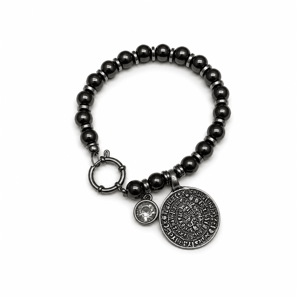 Phaistos Disc Hematite Bracelet Bracelets La Vie Bien Phaistos Disc Hematite Bracelet